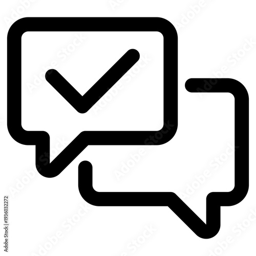 Vector illustration of a confirmed message icon featuring a checkmark in a speech bubble for successful communication.