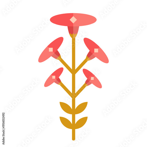 Red calla lilies inspired geometric floral symbol, flat brutalist botanical illustration for basic logo and branding with an iconic rosette accent.