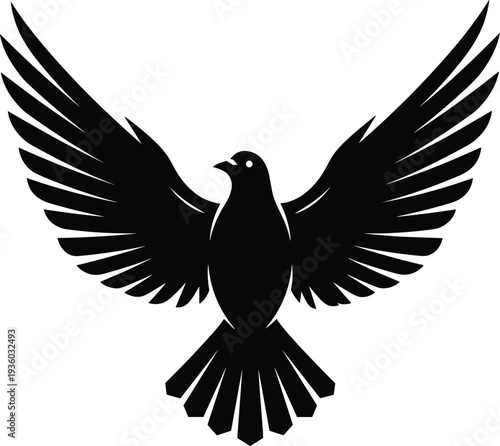 Flying Eagle Silhouette Vector Illustration with Spread Wings Editable Bird of Prey Icon Isolated on White Background for Logo, Wildlife, Freedom, and Nature Design