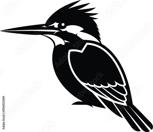 Kingfisher bird silhouette vector illustration, detailed wildlife bird icon isolated on white background, elegant nature emblem design for logo, tattoo, and branding