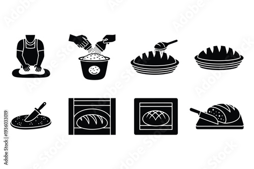 Bread Baking Process Icons Vector Illustration
