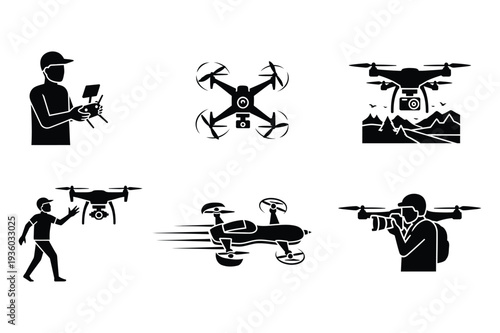 Drone Technology Flying and Photography Icons