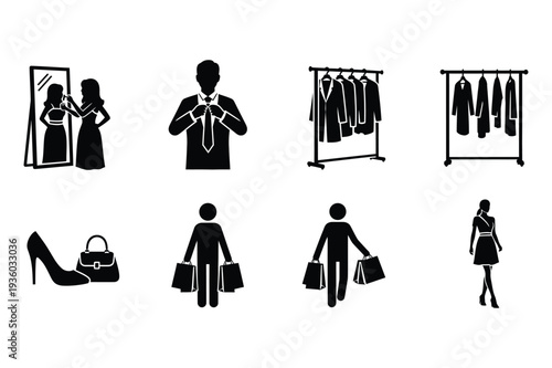 Fashion Shopping Icons with Clothes and Accessories