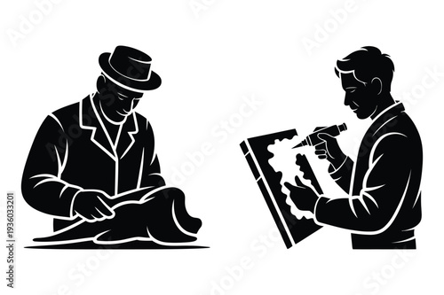 Artisan Creating Sculpture Vector Silhouettes