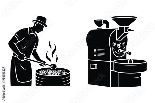 Coffee Roaster and Bean Preparation Vector