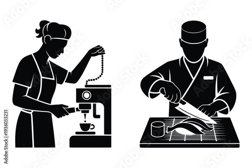 Barista and Chef Silhouettes