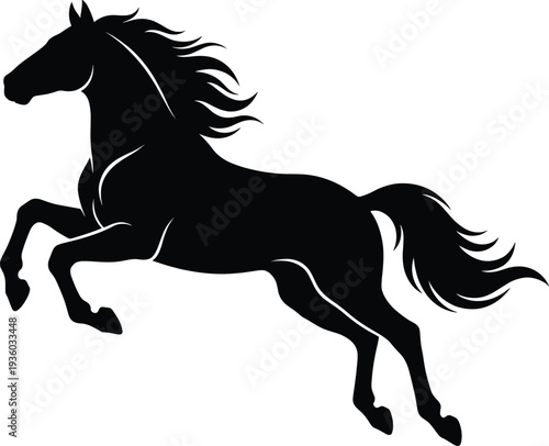 Running horse silhouette vector illustration, powerful wild stallion animal icon for equestrian logo, ranch branding, wildlife design, tattoo art and black silhouette symbol
