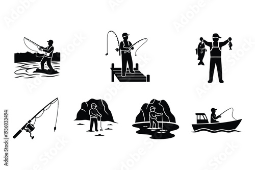 Fishing Icons: Anglers, Gear, and Boat