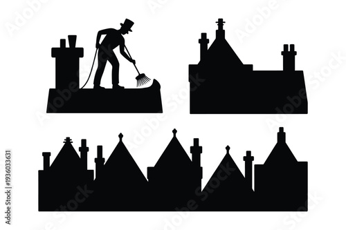 Chimney Sweep and Cityscape Silhouette