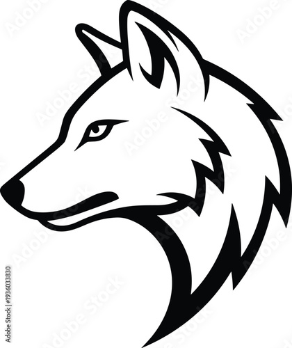 Wolf head silhouette vector logo, fierce wild animal emblem isolated on white background, modern predator mascot design for esports team, tattoo, wildlife branding