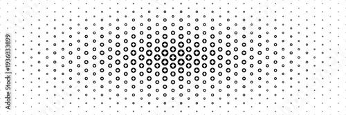 horizontal seamless black and white circle glowing star spread from center for background.