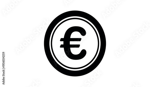 Black euro currency symbol coin icon on for finance and banking concepts