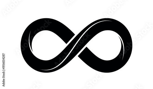 Black infinity symbol on a, representing eternity and limitless possibilities in a simple design