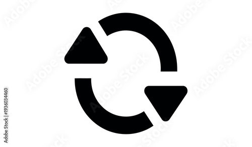 Black recycling symbol icon with arrows in circular motion