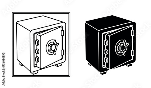 Two safes one in black and white and the other in black