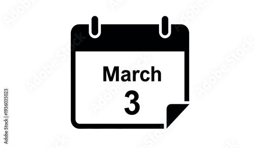 Black and white icon of a calendar page showing march 3rd
