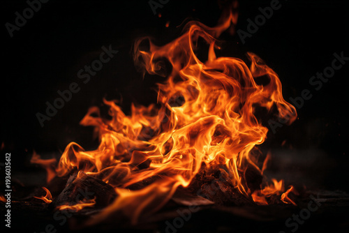 Burning fire with black background generative AI