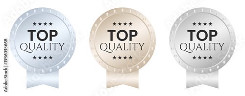 Premium silver award badges with ribbons for top quality certification