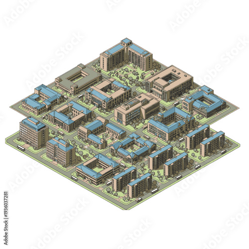 3D City Block Model with Buildings.