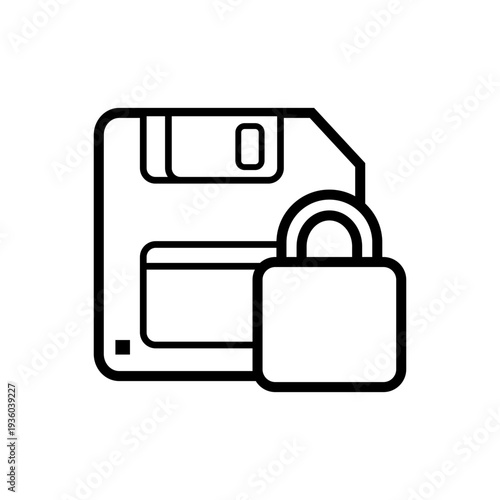 Data Security and Secure Backup Concept Line Art Floppy Disk Vector Icon