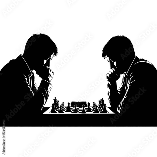 Two Men Playing Chess Silhouettes.