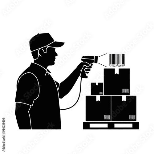 Warehouse Worker Scanning Barcode on Boxes.
