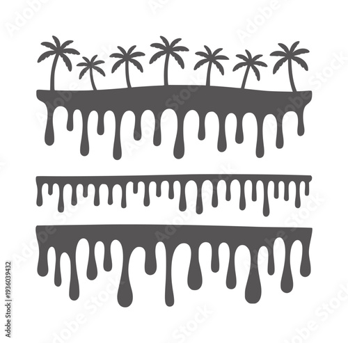 Black and white dripping palm tree silhouettes white trees