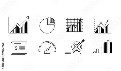 A set of business and finance icons in a flat minimal design style