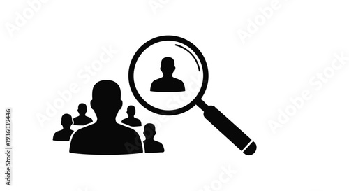 
Headhunting and Talent Search Recruitment Concept with Magnifying Glass Identifying Top Candidate Silhouette