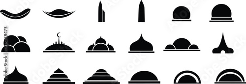 Collection of black silhouette icons representing various mosque domes and architectural landmarks