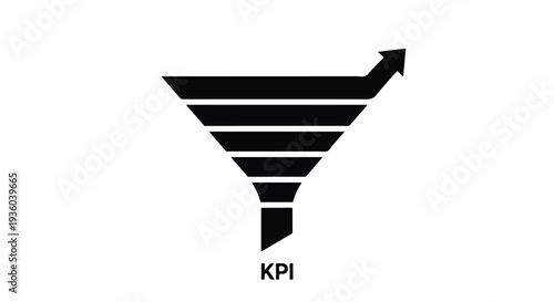 Business funnel chart with KPI conversion growth upward arrow, marketing performance indicator illustration for data analysis and optimization