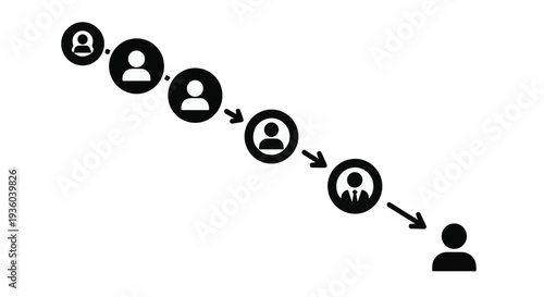 Business recruitment process flowchart with people icons and arrows on white background for HR and management concepts