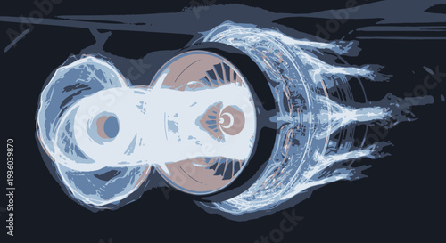 Abstract Robotic Arm Mechanism Illustration with Motion Blur