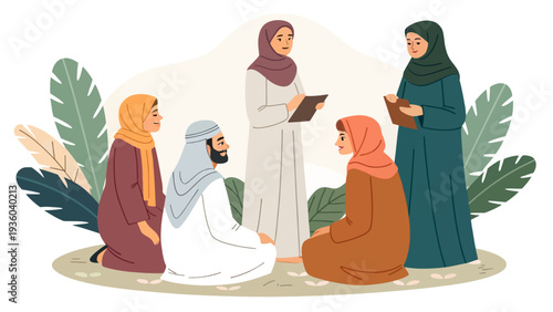 Diverse group of people in traditional attire gathered for discussion