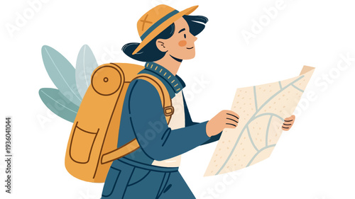 Young adventurer navigating with map in hand
