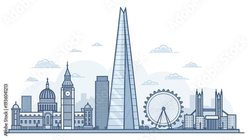 London cityscape with iconic landmarks in modern illustration