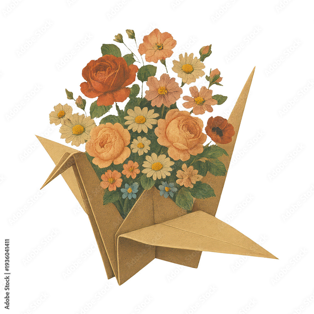 Obraz premium PNG Origami crane floral arrangement
