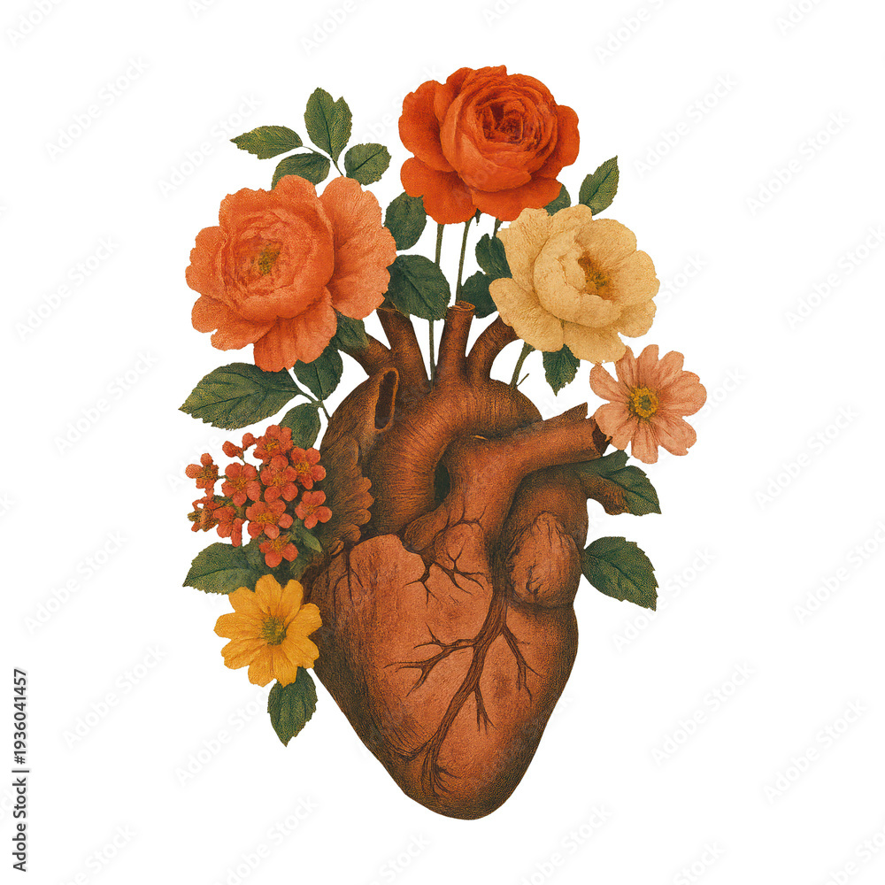 Obraz premium PNG Heart blooms with vibrant flowers.