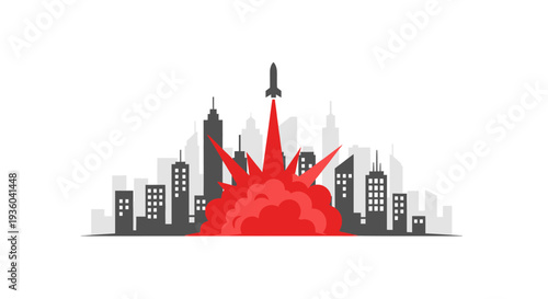 Rocket explodes in city causing destruction vector