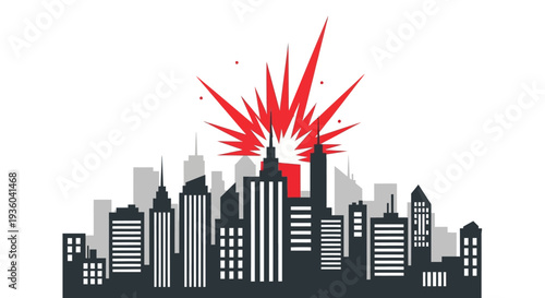 A vector illustration of a city skyline with a red explosion behind skyscrapers vector 12