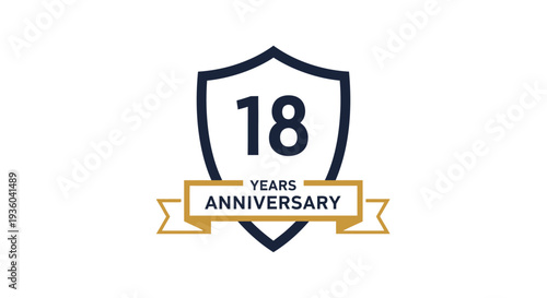 Vector graphic celebrating 18 years anniversary with shield and banner