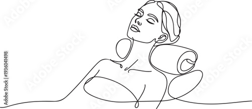 Girl enjoying spa salon isolated on white background. Fashion line art drawing. one line art icon drawing vector