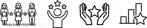 A set of four icons representing teamwork achievement and success