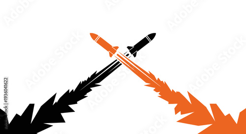 Rockets cross paths in a fiery abstract scene vector