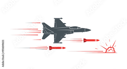 Fighter jet launches missiles in flight vector