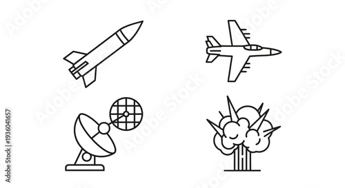 Military aircraft and satellite launch into space with explosion vector (49)