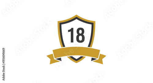 Elegant golden shield with ribbon and number eighteen illustration on white background vector (57)