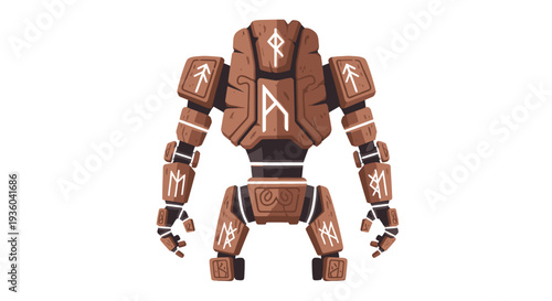 Ancient Golem Construct - Stone Guardian Robot with Runes