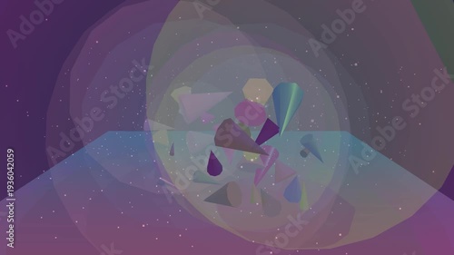 Abstract 3D Shapes in Purple Environment.