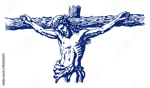 Detailed vintage engraving of jesus christ during the crucifixion on the cross